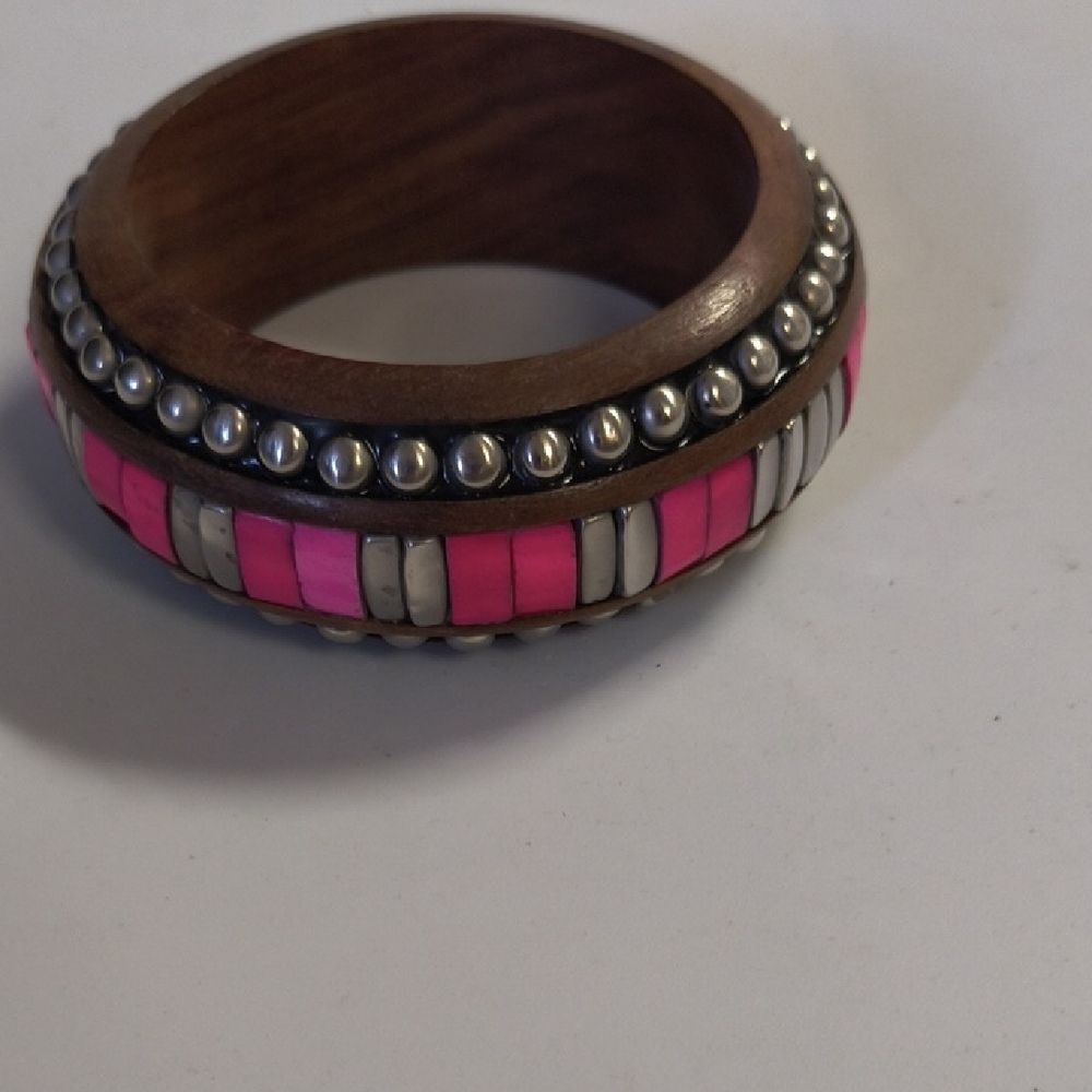Pink and Silver Brown Bangle Bracelet